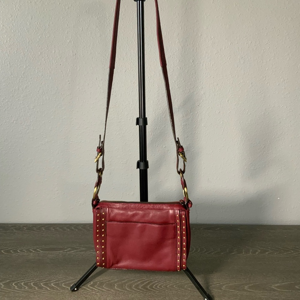 orYany Maroon Pebbled Leather Studded Crossbody - Picture 3 of 12
